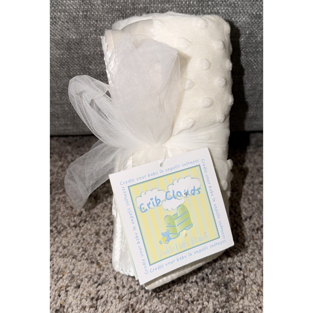 Crib Clouds by Colorado White Cotton Candy Minky Dot Satin baby Crib Blanket NOS